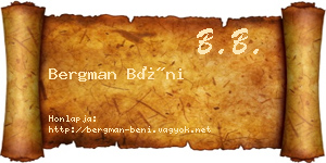 Bergman Béni névjegykártya